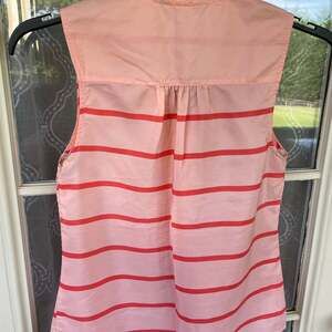 Tommy Hilfiger Women's Pink and Red Striped Ruffle Sleeveless Top
